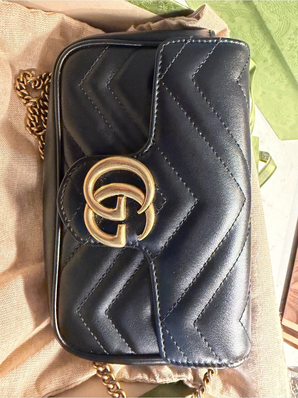 Gucci Black Quilted Crossbody with Gold Double-G